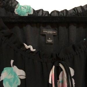 An taylor black floral peasant top